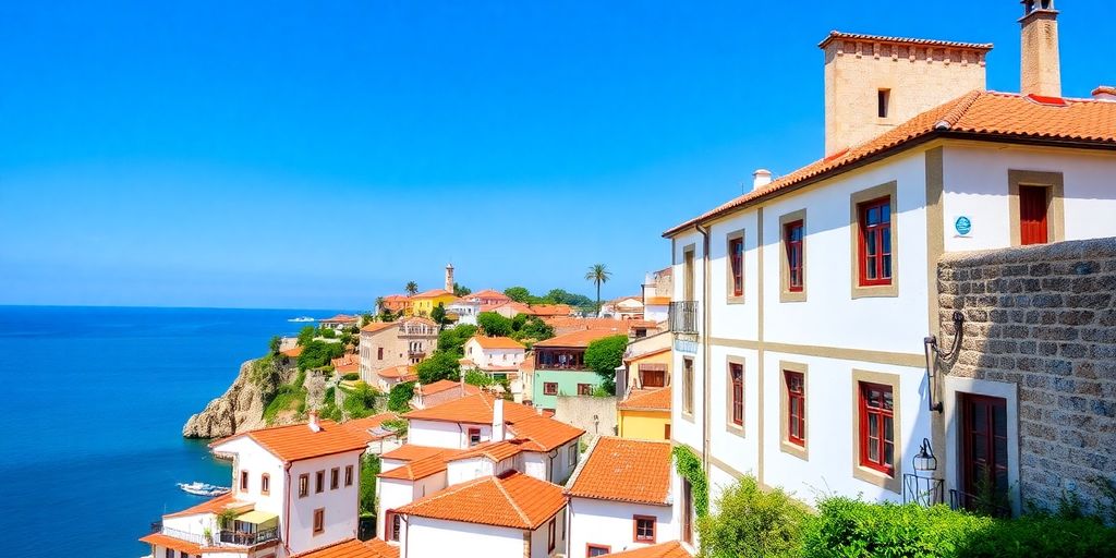 Coastal view of Portugal with traditional architecture.