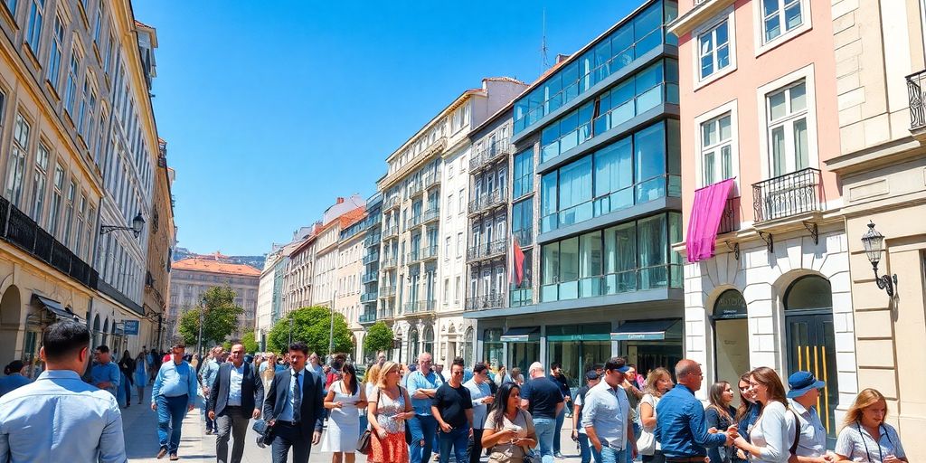 Vibrant street scene in Lisbon showcasing career opportunities.