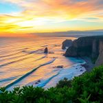 Scenic sunset over Portugal's coastline with vibrant colors.